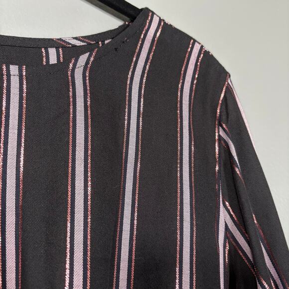 Dressbarn NWT Women's Black Metallic Stripe Tie Front Boho Glam Top - Size XLP - Picture 2 of 6